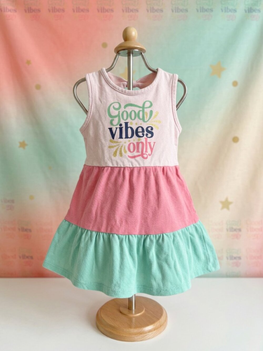 Girls 2T Good Vibes Only Colorblock Tank Dress Bow Back